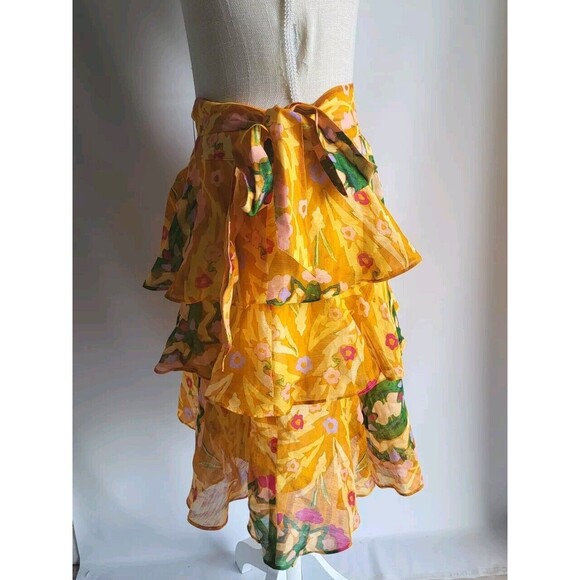 Marie Oliver Adler Skirt Floral Print Bohemian Ruffle Tiered Belt Size 2 378$ - Picture 2 of 10